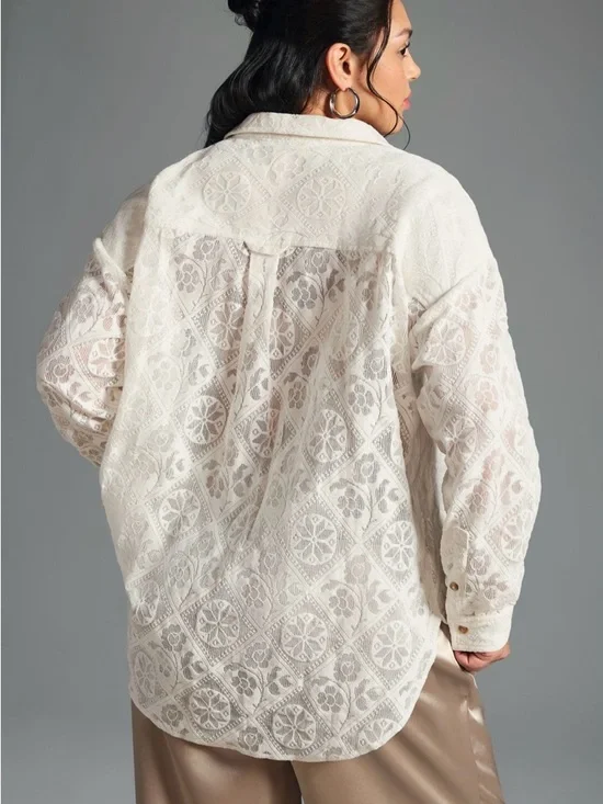 Pilcro Cream Lace Button-Down Shirt - Picture 2 of 9